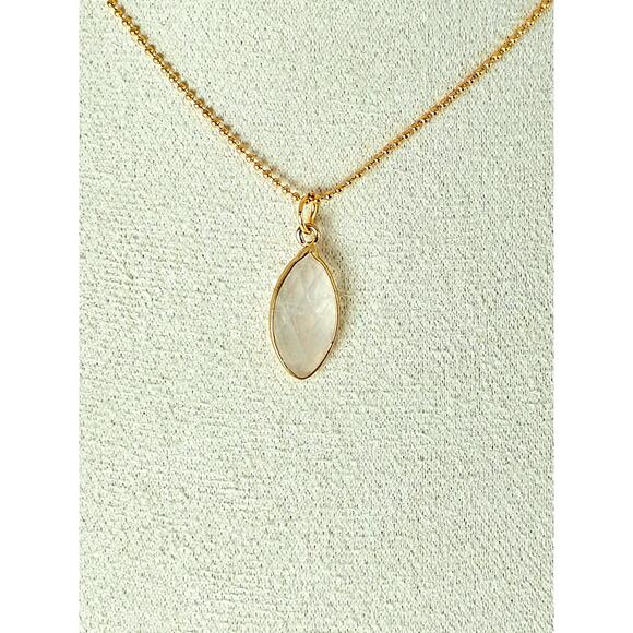 Bezel Clear Faceted Quartz Marquise Necklace Pendant Gold Filled Bead Chain - Picture 5 of 6